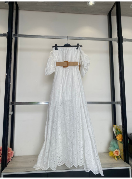 Sukienka haft maxi 18026 biała