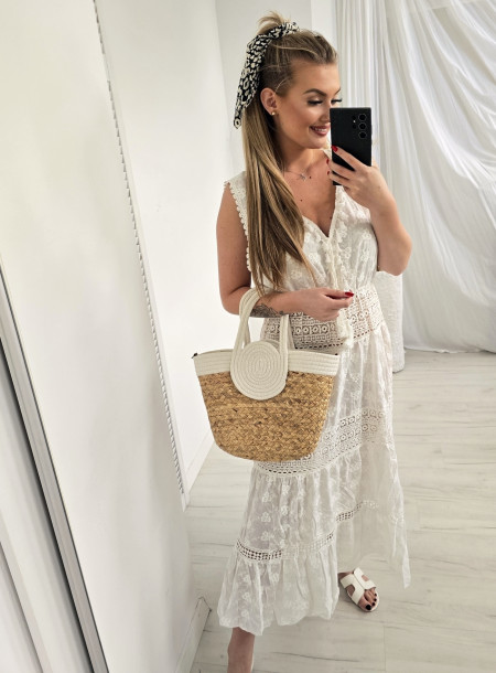 Sukienka boho mały kwiat 107 biała