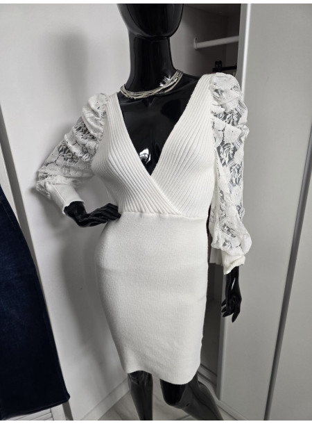 Sukienka z koronką FM46 kremowa