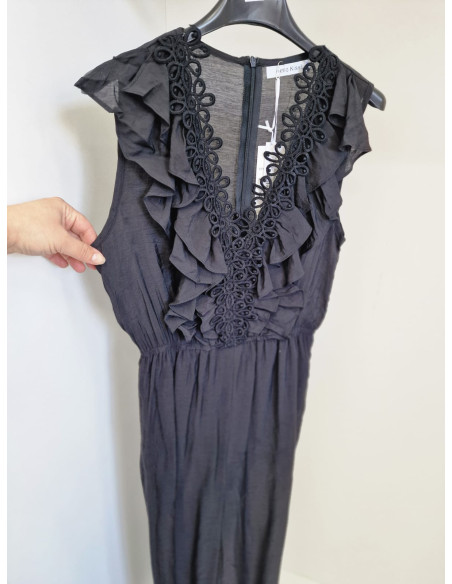 Wiskozowy kombinezon z szeroką nogawką 33569 czarny