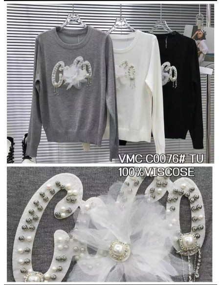 Wiskozowy sweter biżu 0076