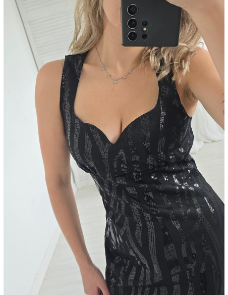 Elegancka Sukienka Z Cekinami 8926 Czarna