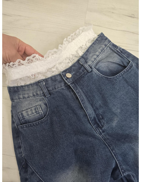 Spodnie jeans koronka 8873