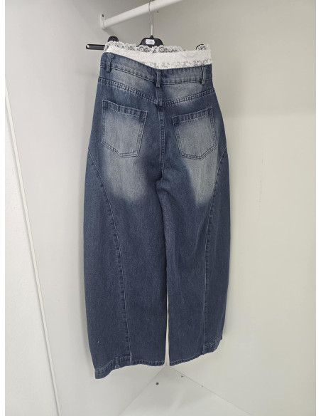 Spodnie jeans koronka 8873