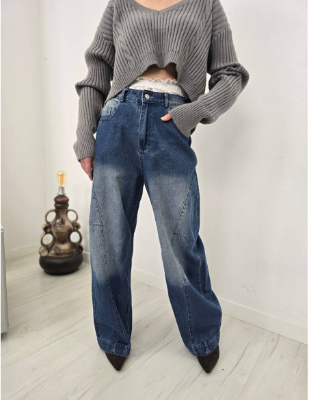 Spodnie jeans koronka 8873