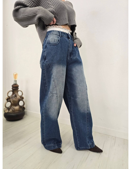 Spodnie jeans koronka 8873