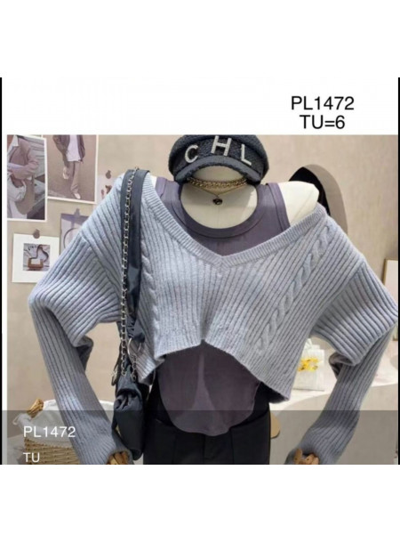 Sweter z topem 1472 szary