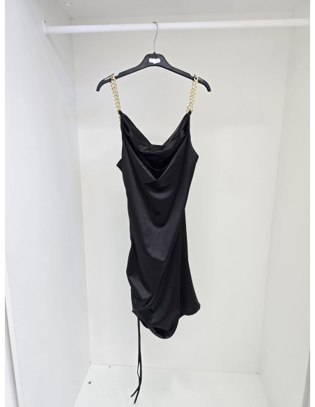 Sukienka Satynowa z Marszczeniem 19072 Czarna