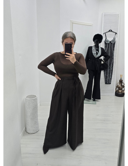 Spodnie palazzo z różą 8511