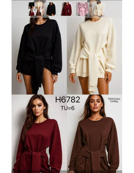 Bawełniana bluza oversize z wiązaniem 6782