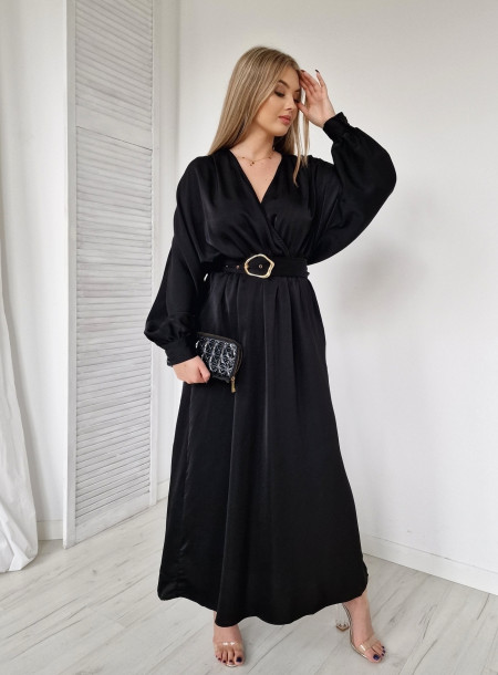 Satynowa Sukienka Maxi 9607 czarna