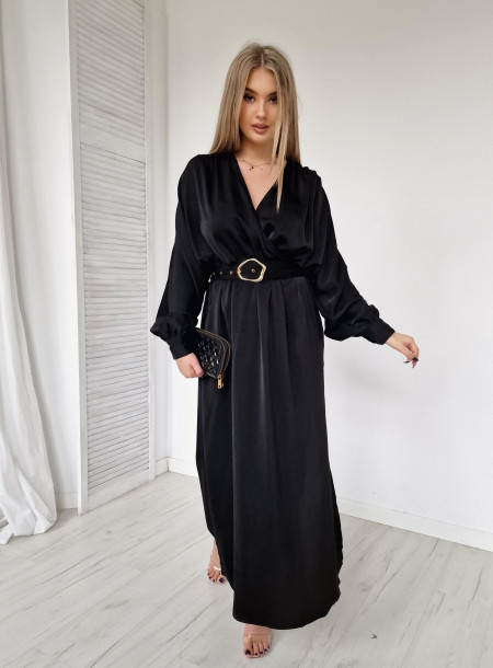 Satynowa Sukienka Maxi 9607 czarna