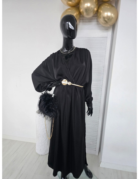 Satynowa Sukienka Maxi 9607 czarna