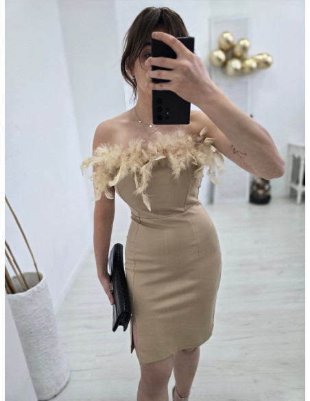 Sukienka pióra R1286 beżowa