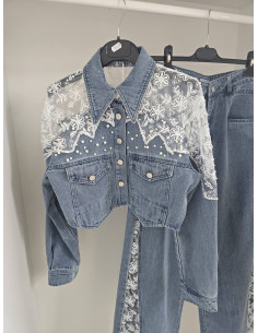 Komplet jeans z koronką  8916