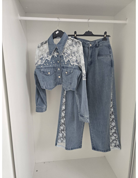 Komplet jeans z koronką  8916