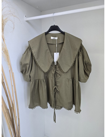 Lniana koszula   z kołnierzem 10853