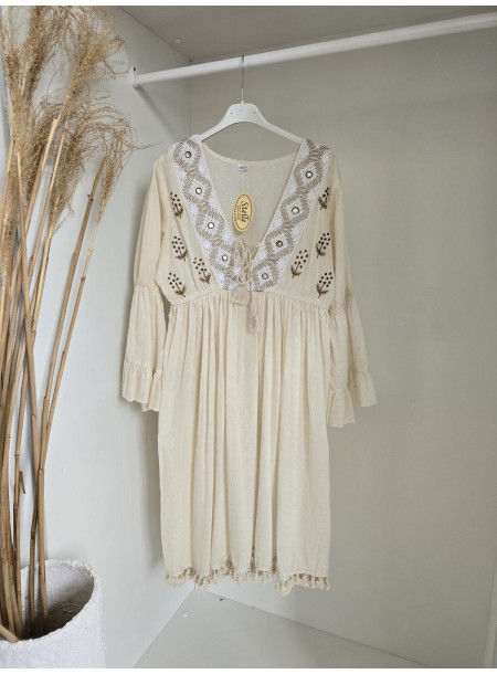 Sukienka boho 21174 krem 2