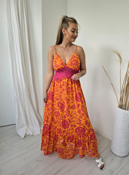 Sukienka z gipiurą 19522 pomarańczowa