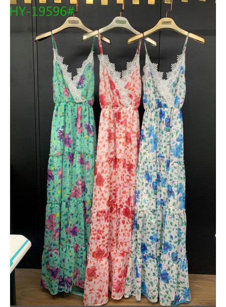 Sukienka maxi gipiura 19596 różowa