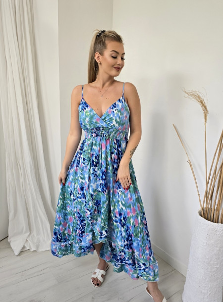 Sukienka maxi asymetryczna 19438 niebieska