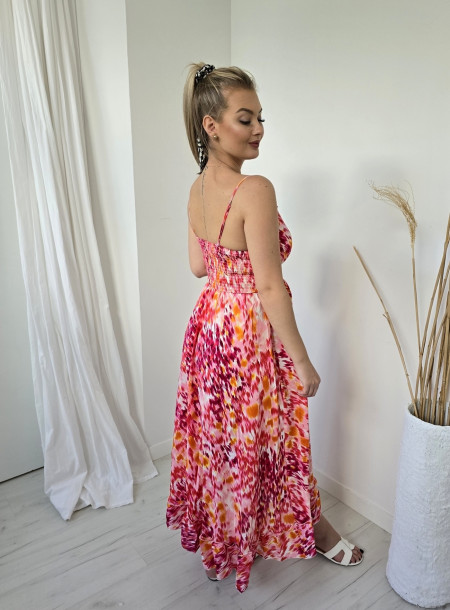 Sukienka maxi asymetryczna 19438 różowa